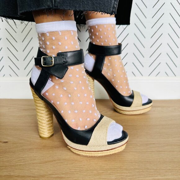 Ann Taylor Black and Tan Espadrille Heels - Picture 1 of 12